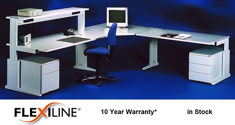 Flexiline height-adjustable work tables and esd work tables