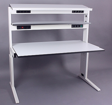 Flexiline height adjustable worktable; Electronics workbench with flexible Instrument shelf; ESD workbench 2