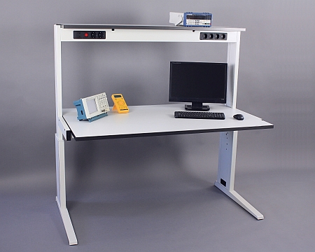 Flexiline height adjustable worktable; Electronics workbench with Instrument shelf; ESD workbench